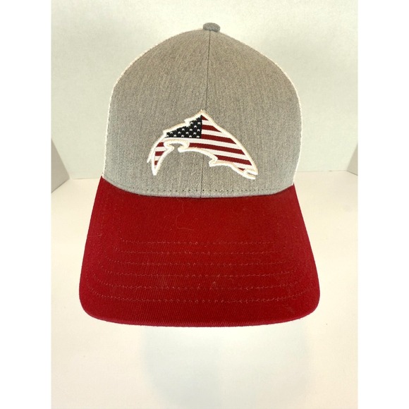Simms Fishing American Flag Fish Red/Gray/White‎ Mesh Snapback Hat - Picture 1 of 6